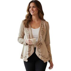 Soft Surroundings Florentine Faux Suede Topper Beige XS Open Front Jacket
